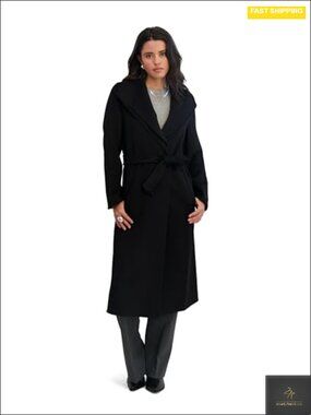 Slim Fit Double-faced Wool Blend Wrap Coat with Tie Belt Long